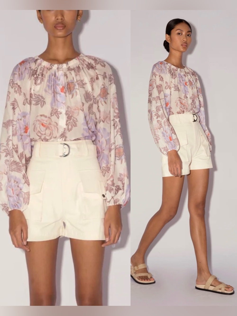 Magali Pascal Mariana Shirt Silk Blend Floral Romantic Jasmin Light , size 6